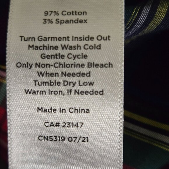 Talbots Tartan Plaid Tiny Gold Button Cotton Blend ButtonDown Blouse Size 8 - Picture 7 of 7